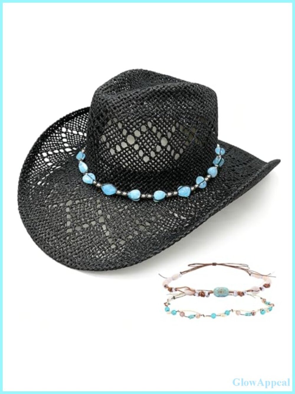Wide Brim Straw Cowboy Hat with Two Decorative Bands